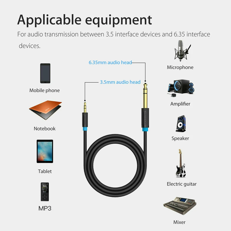 3.5mm to 6.35mm 1/8" TRS to Double 1/4" TS Stereo Y-Splitter Cable for Speaker - Image 3 of 4