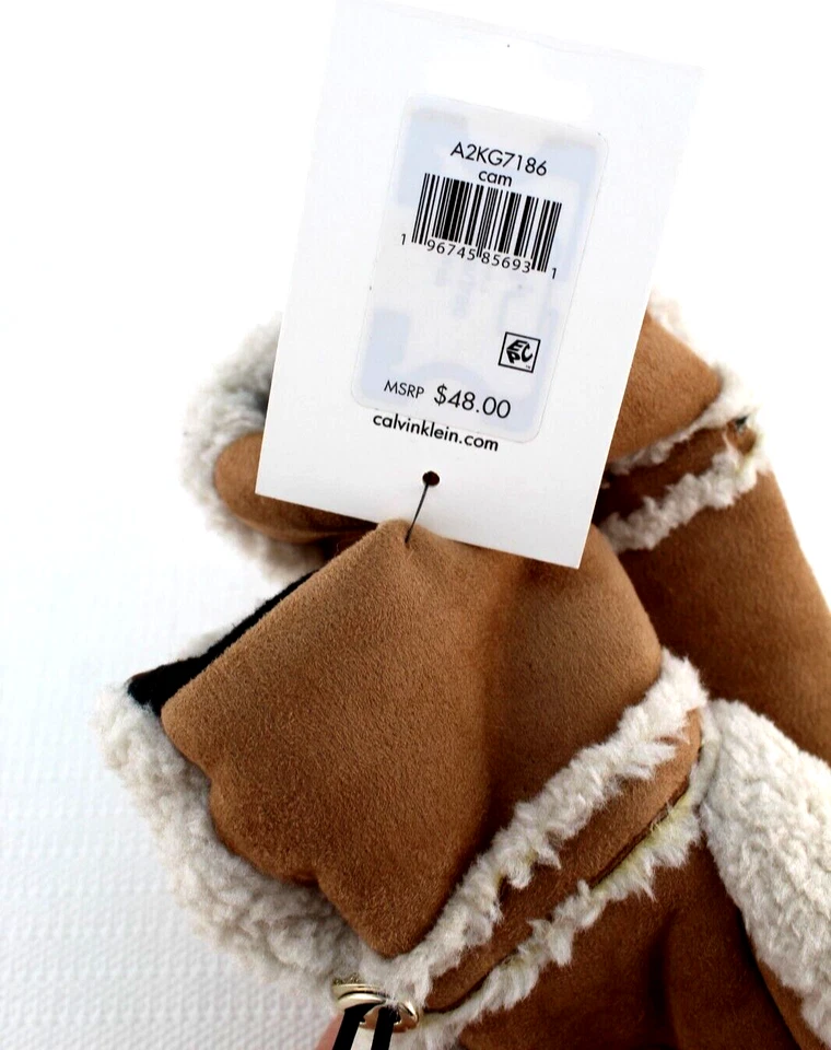 CALVIN KLEIN One Size Faux Shearling & Faux Suede with CK Logo Mittens MSRP $48 - Image 3 of 4