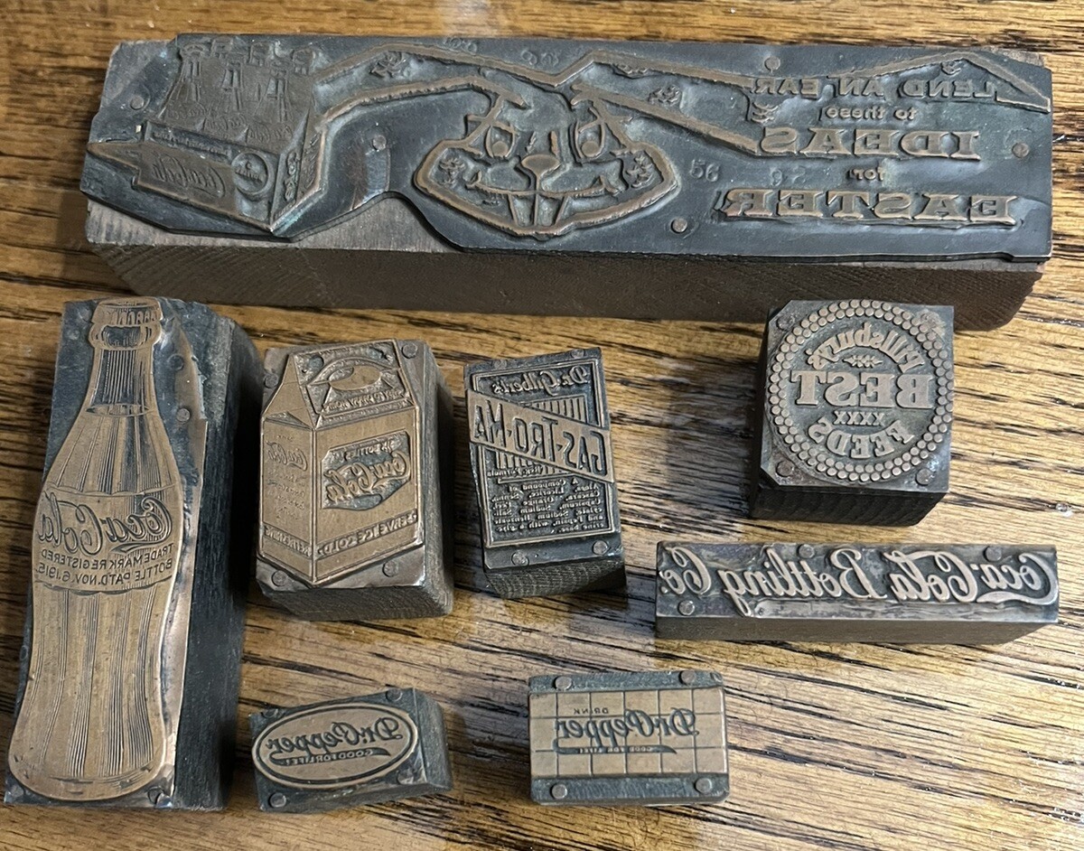 Vintage Newspaper Letterpress Printing Press Stamps Lot Of 8 Coca Cola