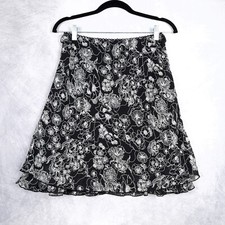 Vintage 90s Floral Skirt Womens Medium Black White Flouncy Whimsy Fairy Goth