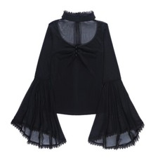 Lady Gothic Blouse Choker Neck See Through Mesh Flare Sleeve Tops Lace Cuff Slim