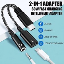 NNBILI PD 60W 2in1 Type C To 3.5mm Headphone Jack Adapter Type C Charge Audio Au