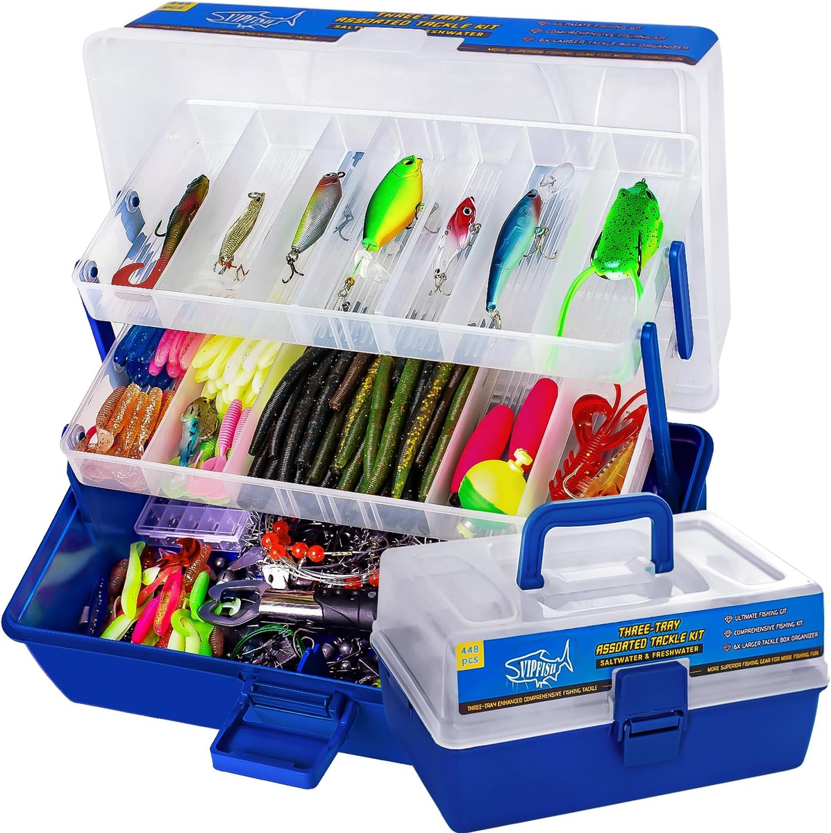 448-Pcs Fishing Lures Kit – Complete 3-Layer Tackle Box Set with