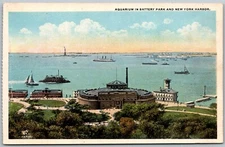 New York City NY c1915 Postcard Aquarium In Battery Park & Harbor
