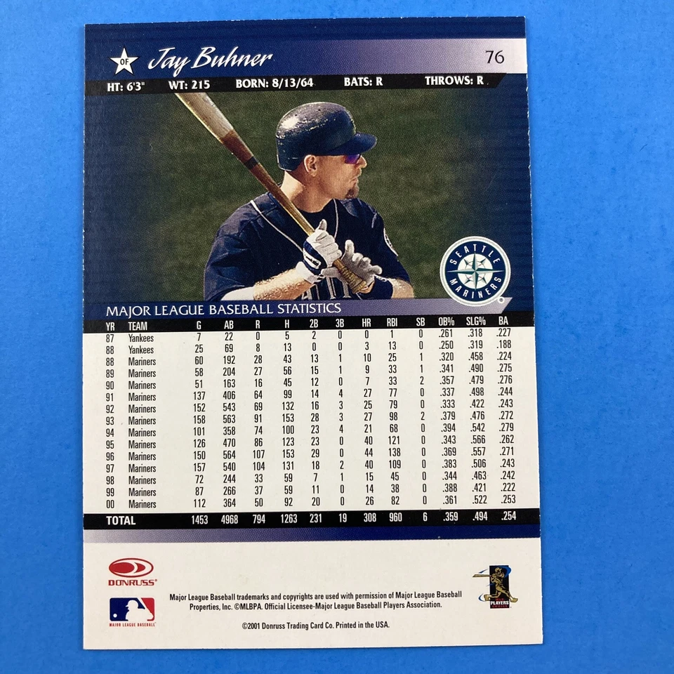 Jay Buhner 2001 Donruss Card #76 MLB Seattle Mariners - Image 2 of 2