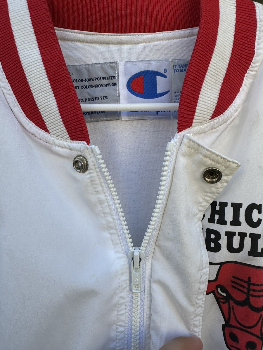 RARE Chicago Bulls Jacket White Champion 90s Warm Up NBA Jordan