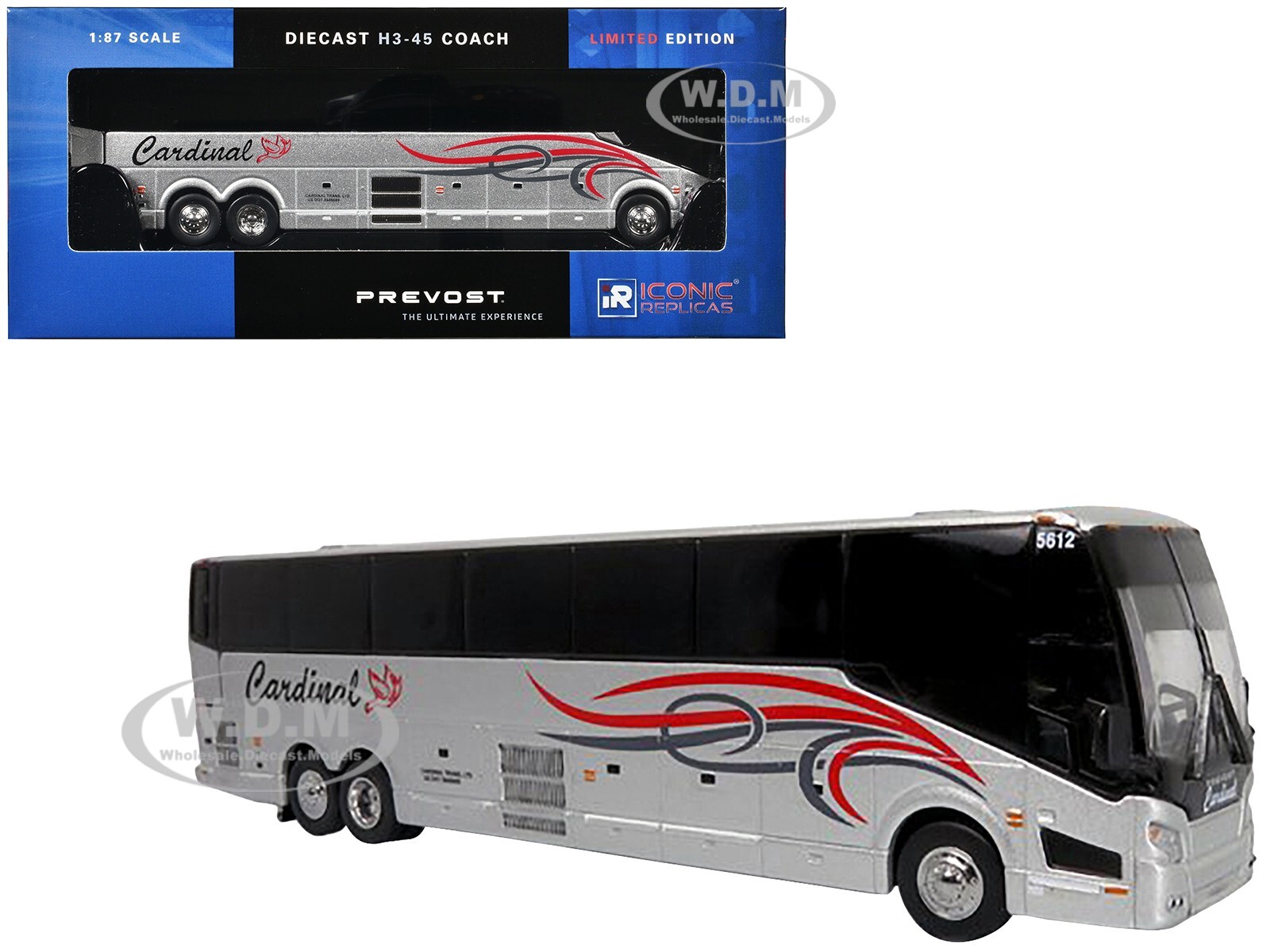 АВТОБУС PREVOST H3-45 COACH CARDINAL TRANSPORTATION 1/87 КУЛЬТОВЫЕ КОПИИ 87-0475