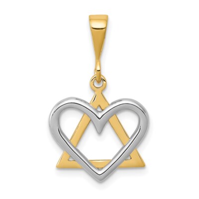 Echter 14K bicolor Davidstern Herz Anhänger; Damen & Herren