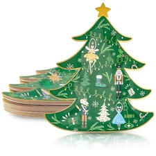 32Pcs Christmas Tree Plates 10.5in. Disposable Plates Christmas Party Tableware