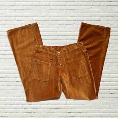 Vintage 70s Maverick Bell Bottom Pants Velvet Corduroy Button Fly