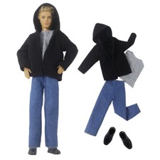 Black 1/6 Doll Clothes For 12" Boy Doll Outfit Warm Coat Jacket Vest Pants Shoes