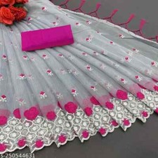 Women's Super Net saree with Separate Blouse Piece