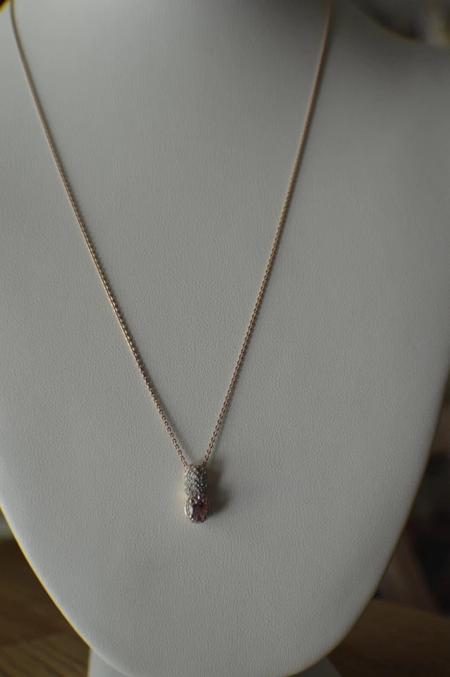 Colgante de diamantes/espinela rosa AAA 0,70 quilates con cadena de 20" 18 k RG sobre plata fina Foto 3 de 4