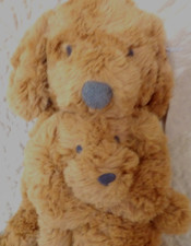 NEW Cloud Island Plush Dog Mom and Baby Puppy Toy Rattle Set Brown 10" Tall NWT