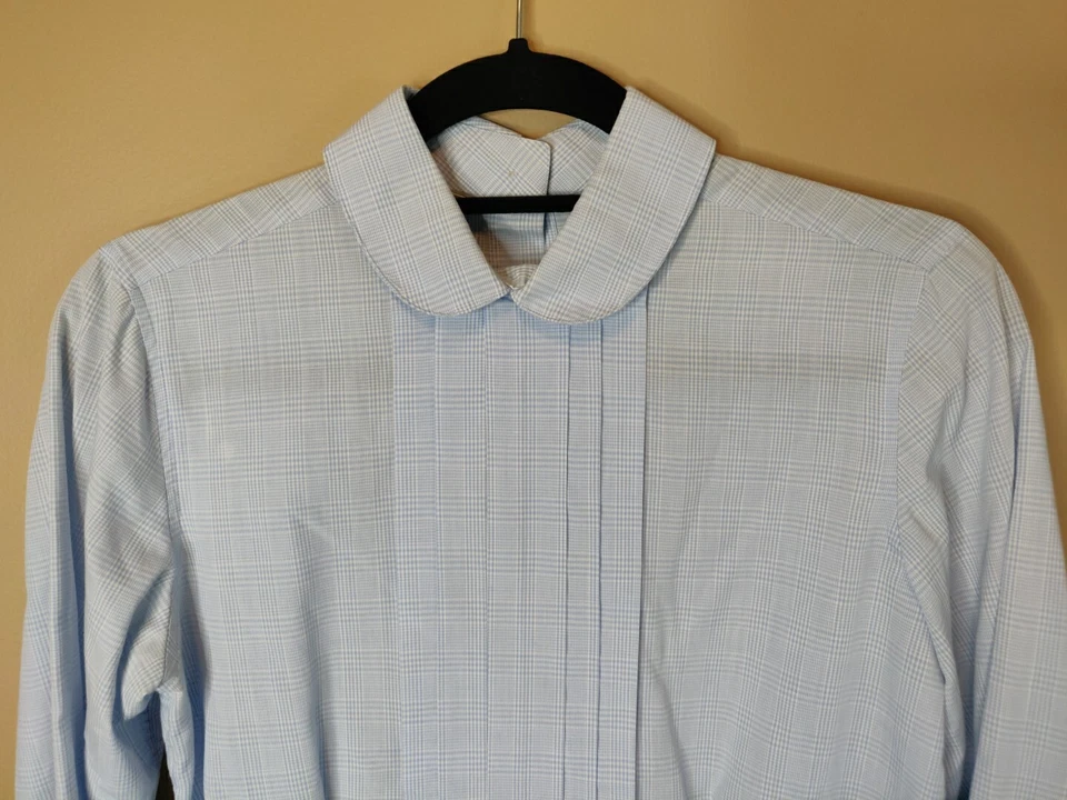 Casual Corner Mujer 7 Blusa Azul y Blanco Cuadros Manga Larga Botones en la Espalda Foto 3 de 4