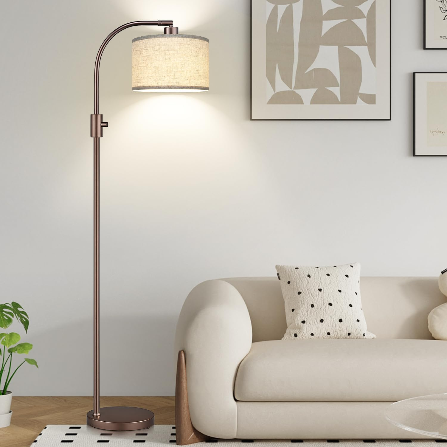 Upgraded Dimmable Brown Arc Floor Lamp with 1200 Lumens LED Bulb