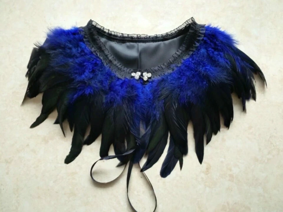 Women Crop Top Feather Poncho Coat Wrap Bridal Cape Cloak Wedding Banquet Party - Image 3 of 4