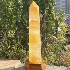 4.1LB 1870g Natural Golden Healer Tower Point Mineral Crystal+Stand