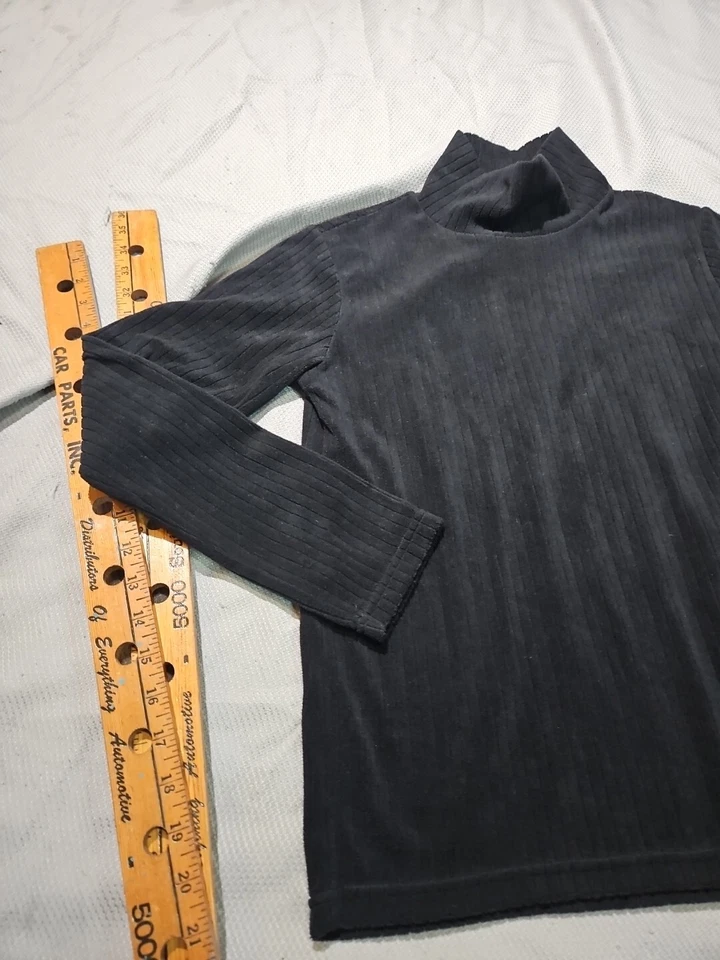 Uniqlo Sweater Youth Girls Size 14-16 160 Black Ribbed Velour Knit Mock Neck Top - Image 3 of 4