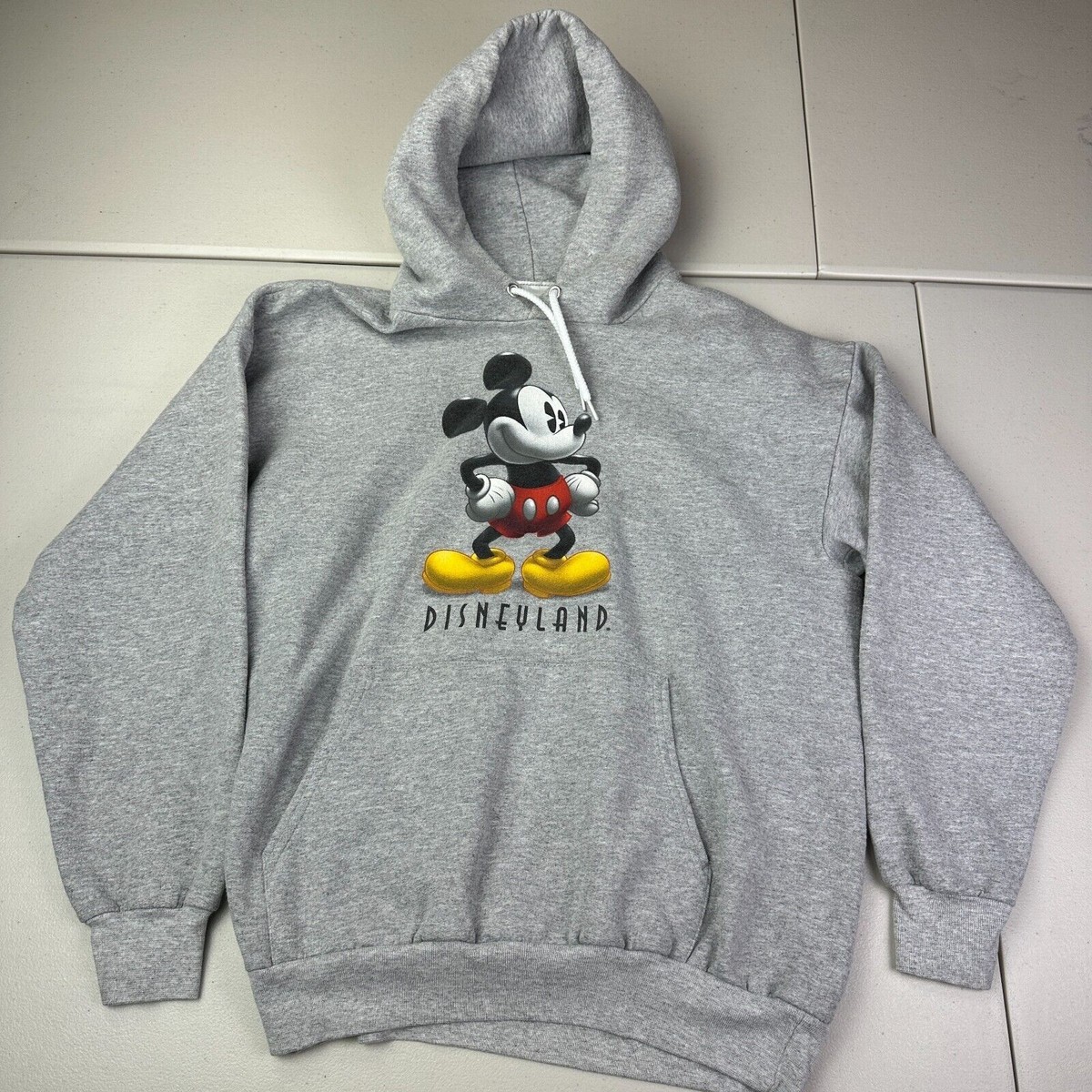 Vintage Disney Mickey Mouse Hoodie Sweatshirt Gray Adult Size
