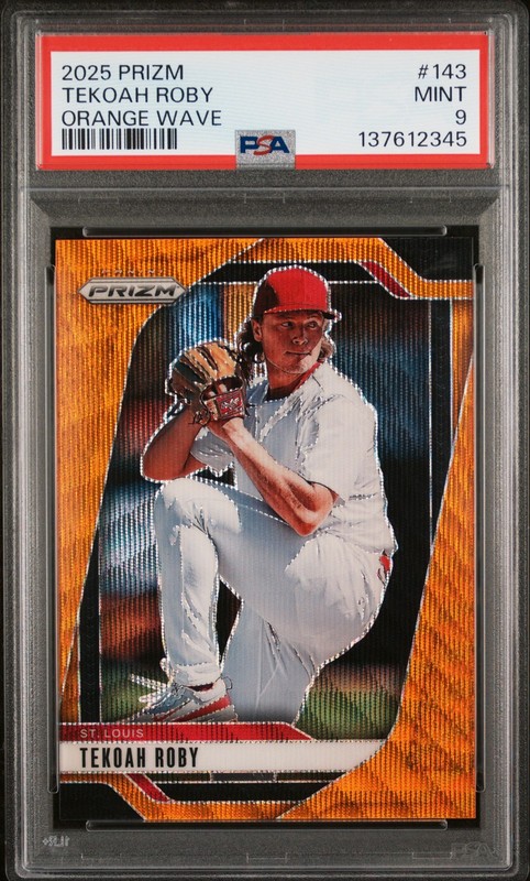 2025 PANINI PRIZM ORANGE WAVE #143 TEKOAH ROBY 34/49 PSA 9