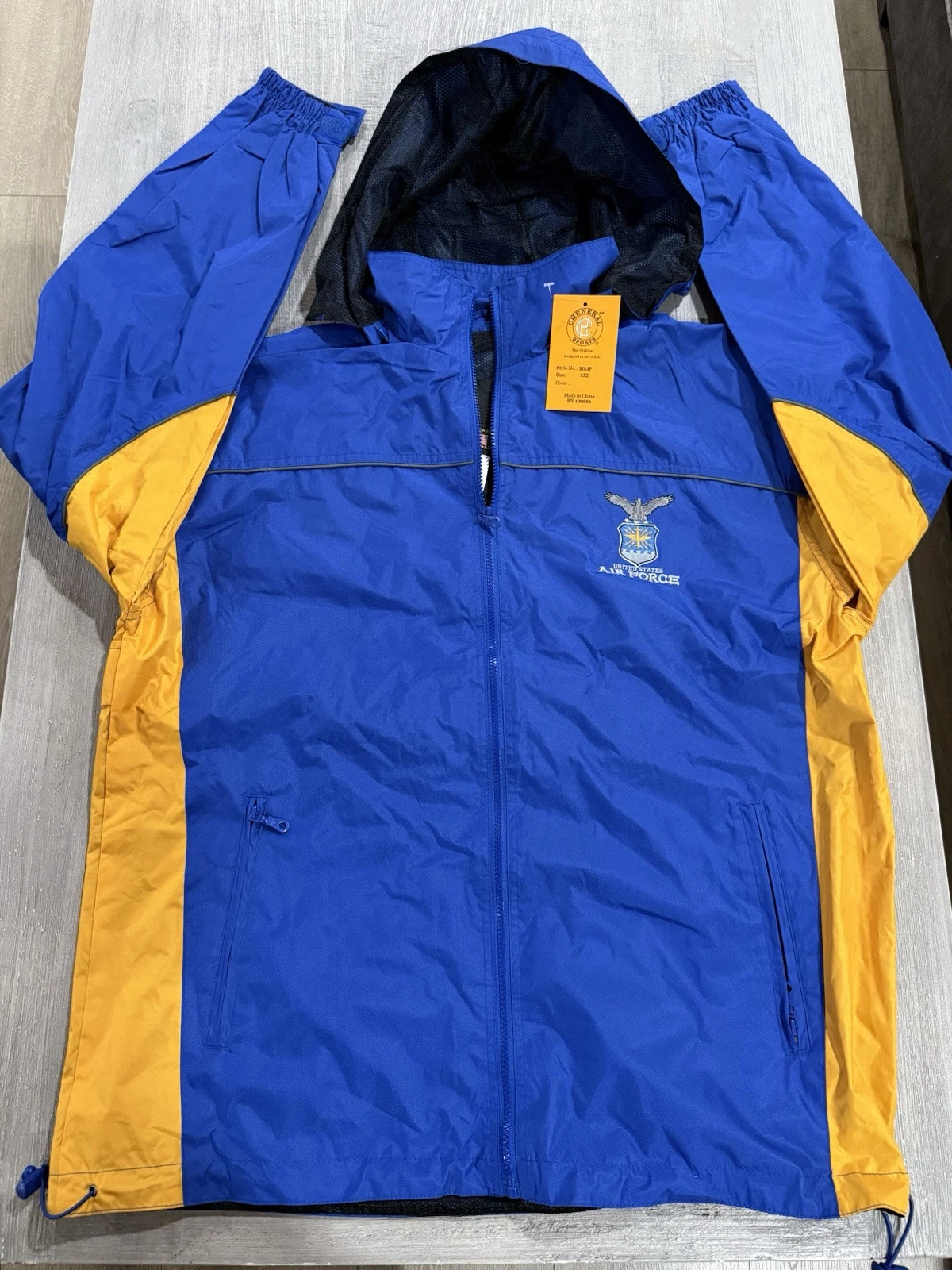 US Air Force Embroidered Cheneral Jacket Windbreaker Hooded Raincoat - Size 2XL