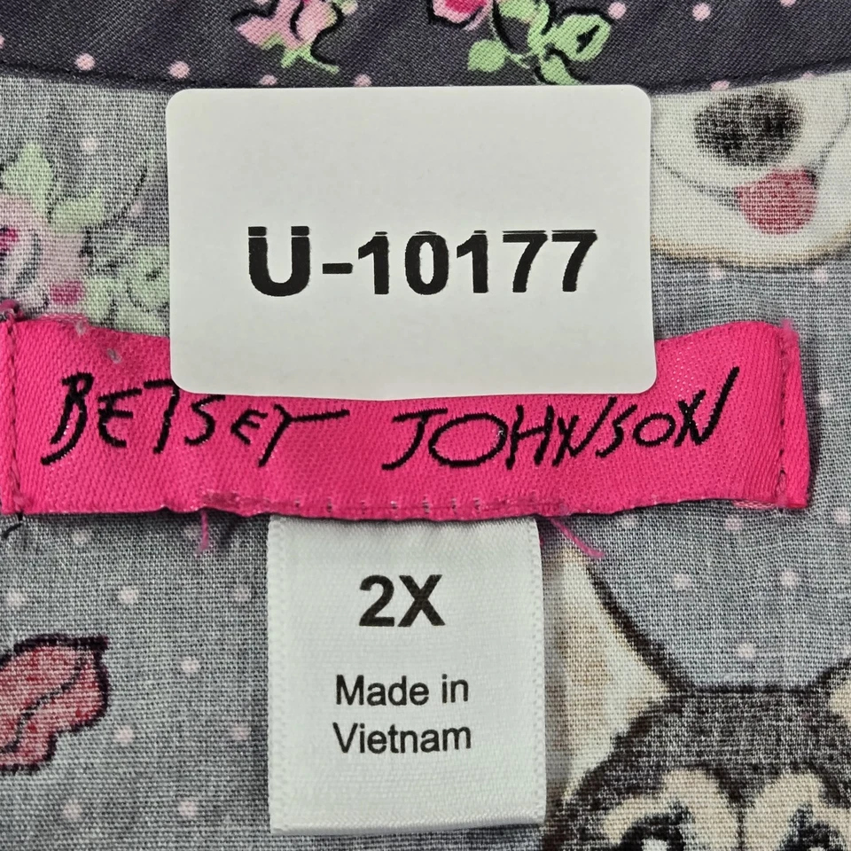 Betsey Johnson Women Scrub Top 2X Gray Graphic Print Dog Faces B120PR Printed - Image 2 of 4
