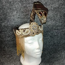 Egyptian Snake Headpiece Cleopatra Gold Beaded Crown Costume Headband Bejeweled