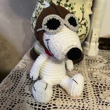 7 Inch Handmade Crochet Aviator Snoopy Inspired Stuffed Animal Soft Toy