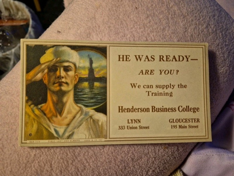 1940's Vintage Advertising Military Henderson Business College Ink Blotter