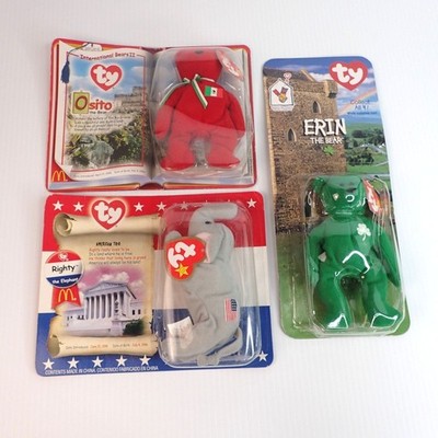 McDonalds 1990's Ty Beanie Babies Erin Osito Righty LOT of 3 Unopened