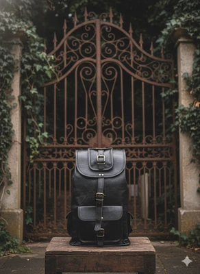 Sac à dos pour ordinateur portable 20" vintage super chasseur en cuir de chèv... - Photo 1/4