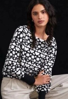 Maeve by Anthropologie Black & White Heart Print Boat Neck Sweater Size Medium
