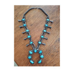 Turquoise Squash Blossom Necklace Navajo Native American Silver 26"  — photo 2