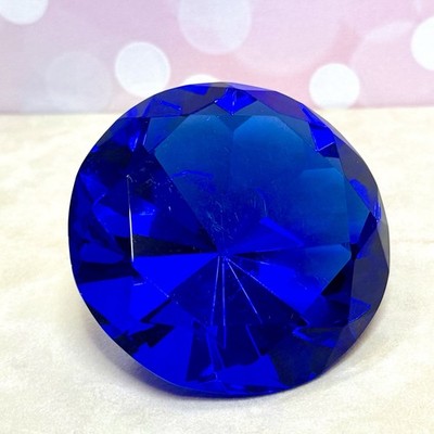 Cobalt Blue Art Glass Diamond Shaped Gemstone Faceted Paperweight - 3''