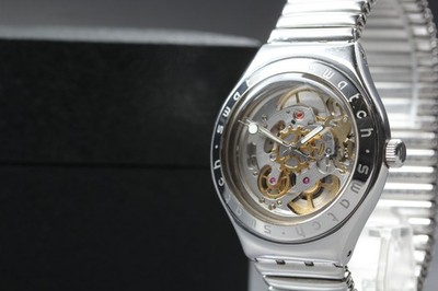 Vintage! SS-Belt Swatch Irony Skeleton YAS100G Automatic Men's Watch From JAPAN