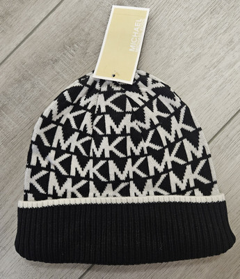 MICHAEL KORS MK CIRCLE MONOGRAM LOGO HAT BEANIE BLACK AND  display picture 1