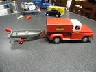 Vintage 1958 TONKA Sportsman Step side Truck with Boat Trailer & Motor