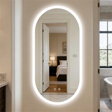 Oval Frontlit LED Bathroom Mirror Pill-Shaped Lighted Vanity Mirror Wall Switch