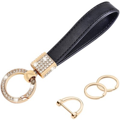 Wisdompro Genuine Leather Car Keychain, Universal Bling Key FOB 7 inch, Black 