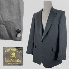 Cheshire Tuxedo Suit Blazer Jacket Mens 44L Black Solid Pure New Wool One Button