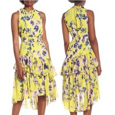 Eliza J yellow blue floral ruffled sleeveless dress size 2