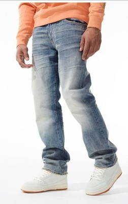 Jordan Craig Blue Denim Jeans Mens Straight Fit Mid Rise 5-Pocket Logo
