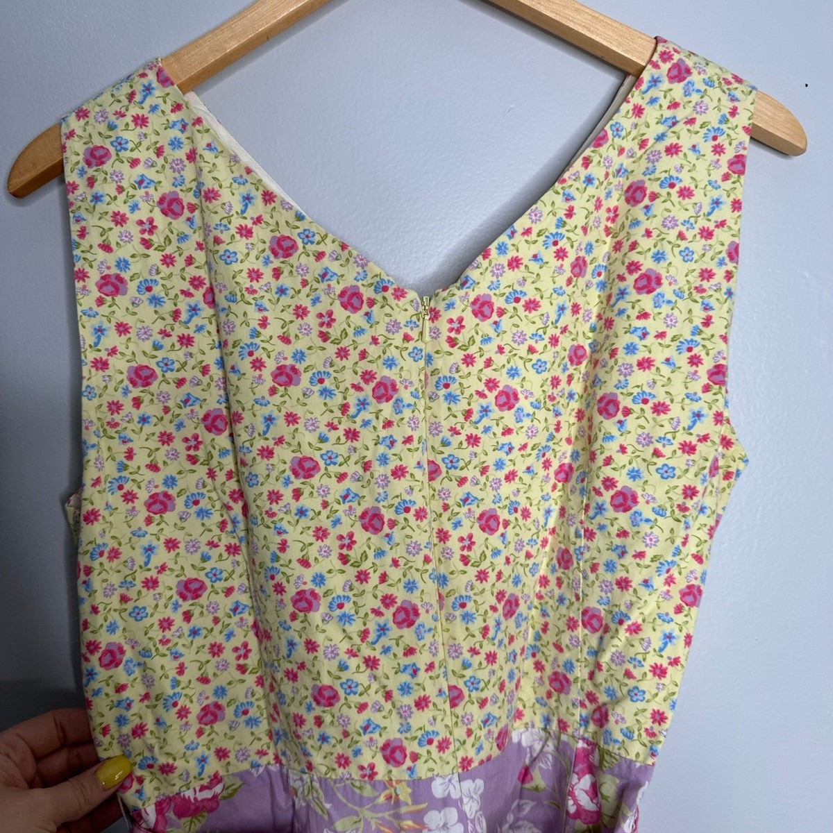 Hanna Andersson Floral Midi Dress Girls 14 Yellow Purple EUC Mixed Print Cotton View 6