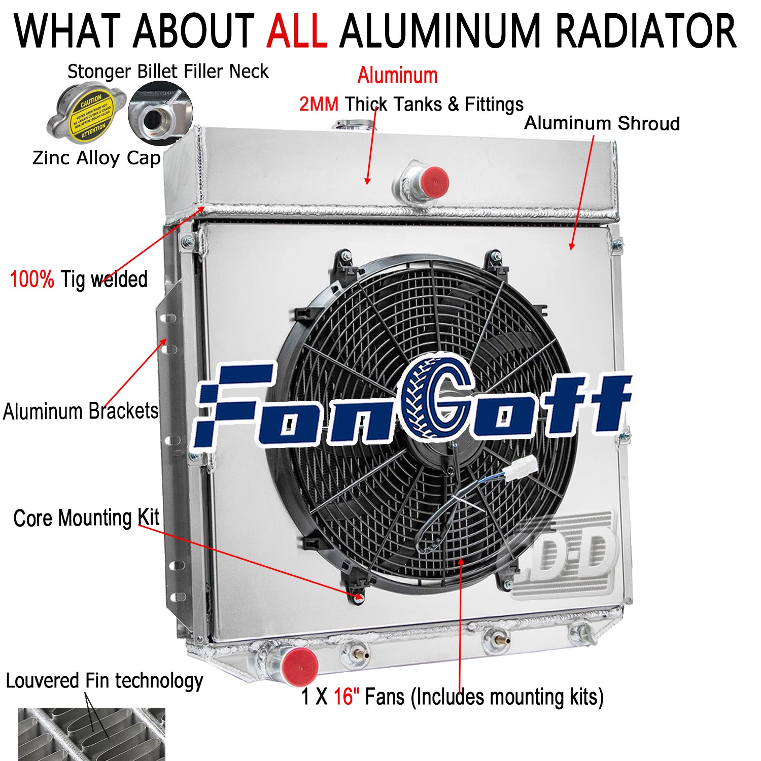 For 1953-1956 1955 Ford F-100 F-250 F350 Pickup Truck 4-Row Radiator Shroud Fan.