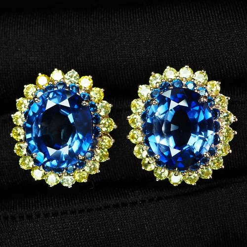 SPECTACULAR ROYAL BLUE SAPPHIRE 17.70CT 925 STERLING SILVER ROSE GOLD EARRINGS
