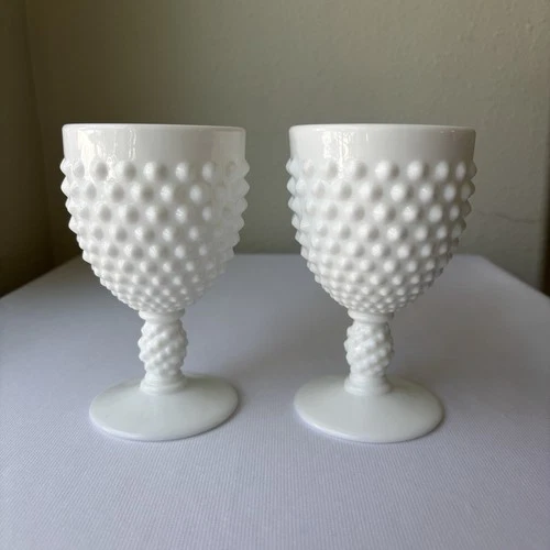 Vintage Fenton White Milk Glass Hobnail Goblets Lot of 2