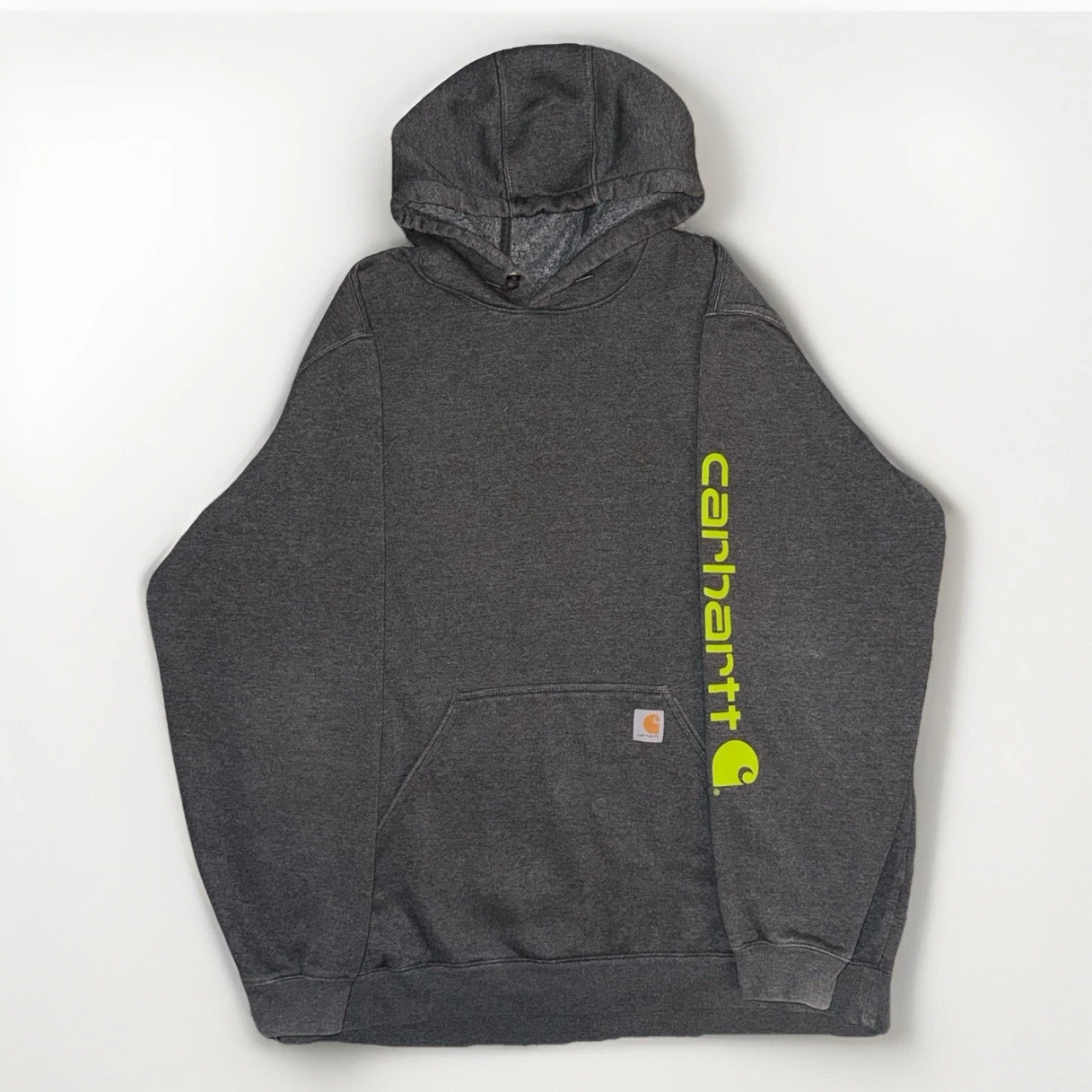 Carhartt Gray Fleece Pullover Hoodie 2XL Tall Loose Fit Logo Sleeve