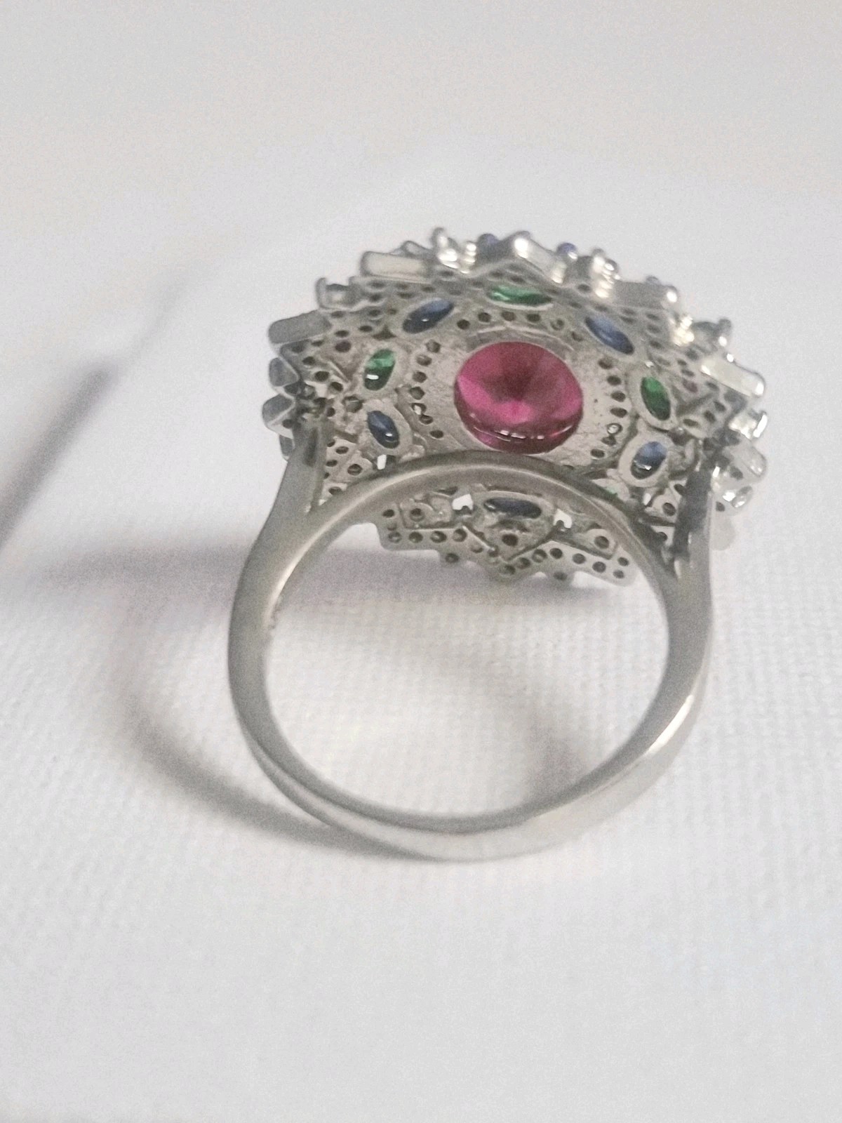 Ring Size Q Statement Faux Ruby Silver Plated Spa… - image 7