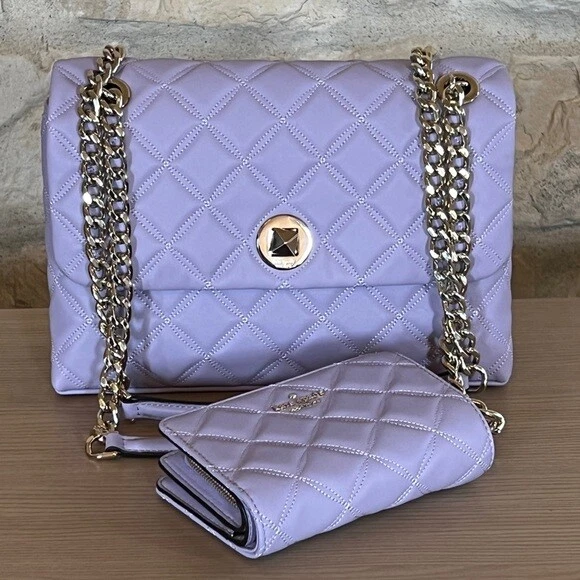 KATE SPADE NATALIA QUILTED MEDIUM CHAIN LEATHER SHOULDER BAG /WALLET OPT  LILAC